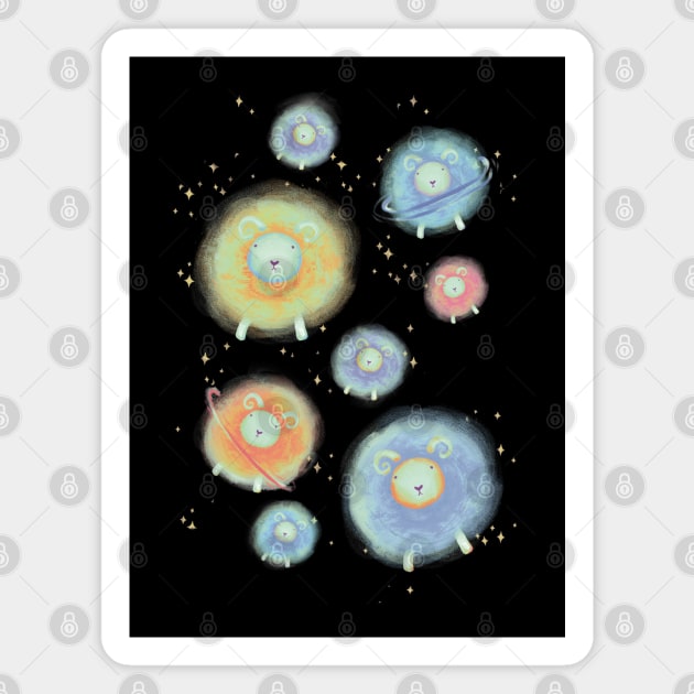 Children's Illustration Sheep in Galaxy Space - Colour Variant 4 Magnet by lizillu